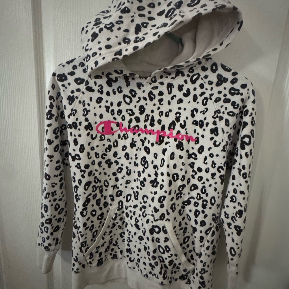 Champion Kids Hoodie with Leopard Print - Cream and Black